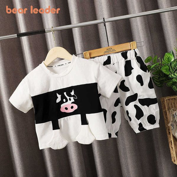 

bear leader kids boys summer fashion clothing sets casual cartoon t-shirt and dot pants outfits for boy baby cute suits 210708, White