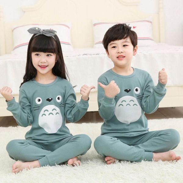 

pajamas children boys totoro cotton clothes pants set cartoon sleepwear kids for girls toddler baby outfits child pyjama, Blue;red