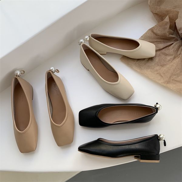 

Square Toe Flats Shoes for Women Spring Casual Shoes Slip On 2021 Female Fashion Ballet Flats Shoes for Women Summer Pearl, Beige