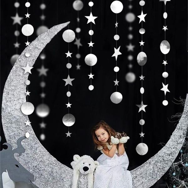 

party decoration 4m mirror paper star round garland birthday wedding string pendant baby shower supplies