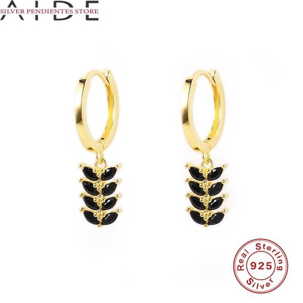 

hoop & huggie aide 925 sterling silver leaf shape pendant hoops earrings for women 2021 trend charms sliver jewelry oorbellen, Golden;silver