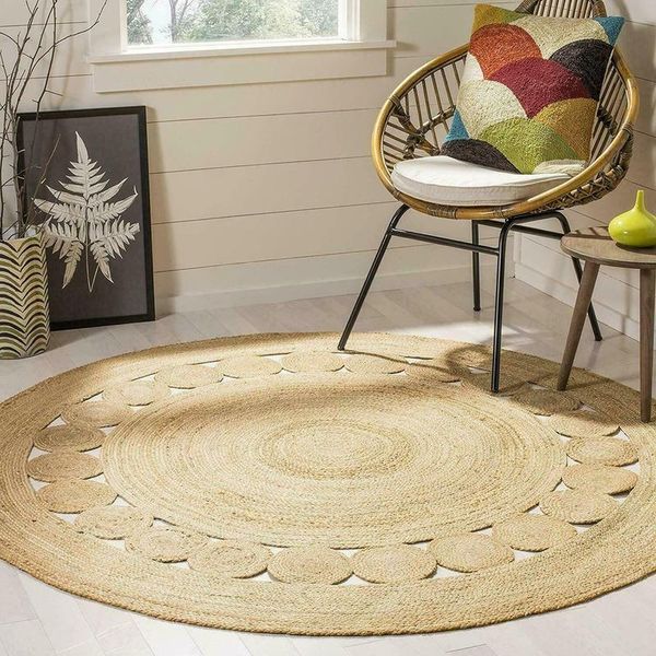 

carpets rug 100% natural jute 60x60cm round reversible modern rustic look rugs and for home living room