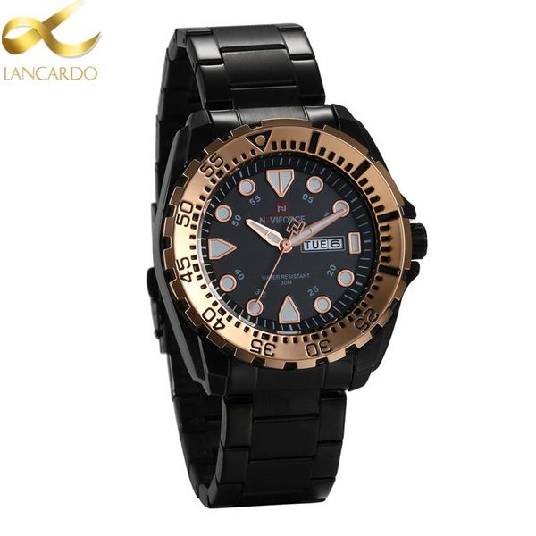 

wristwatches back light men watch stainless steel wrist watches business male week/calendar clock brand lancardo quartz movement hour time, Slivery;brown