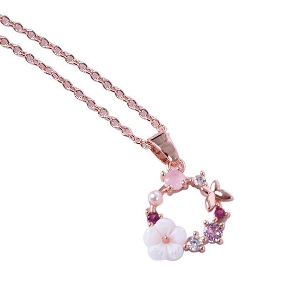 

fashion creative butterfly flowers necklace zircon crystal pearl shell garland pendant for women jewelry accessories necklaces, Silver