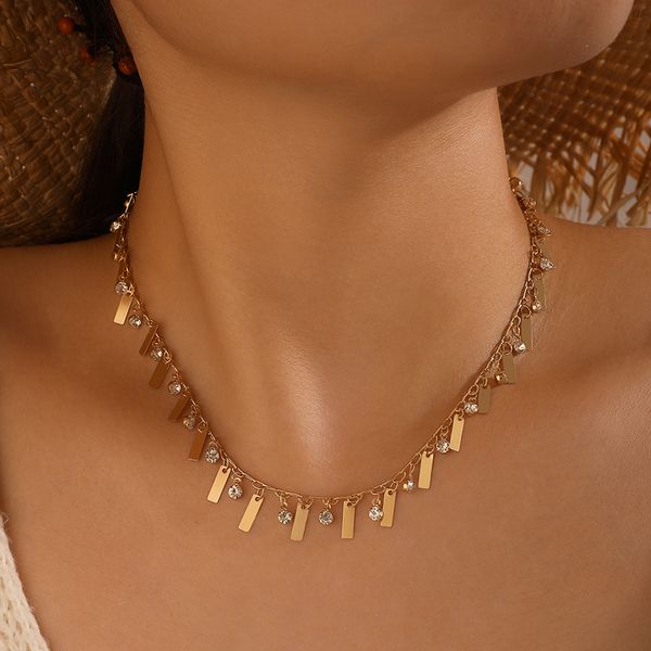 Богемная кисточка Choker Choker Checka + для женщин блестящий кристалл каменный золотой сплав металлический свитер ключицы