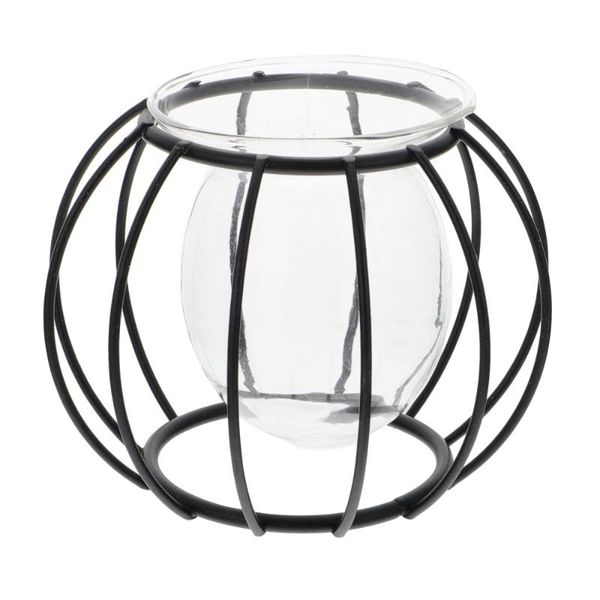 

vases 1pc glass vase green plant container hydroponic with wrought iron rack