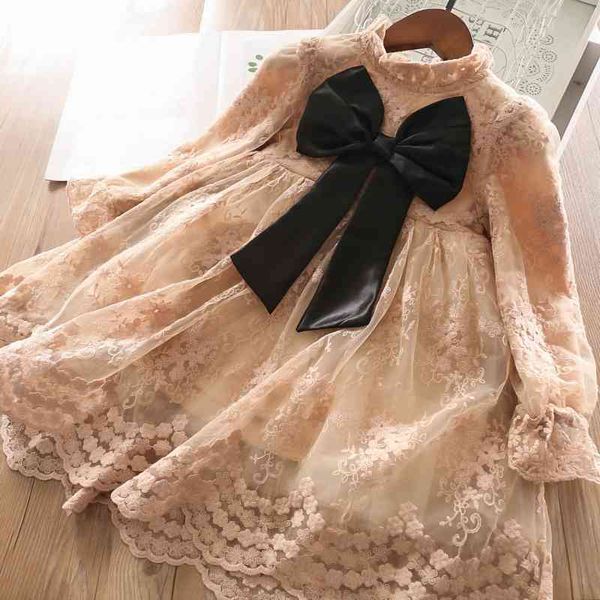 

classic winter lace flower girls dress big bow kids dresses for girls full sleeve children clothing year party princess dress, Red;yellow