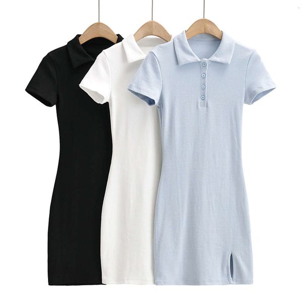 

summer polo collar wrap hip slim short dress women's skirt, Black;gray