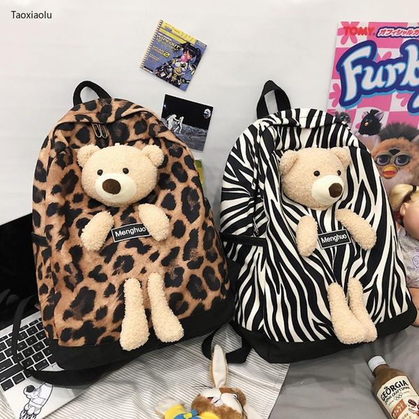 

backpack female cow print women cute bear leopard school bags for teenage girls harajuku travel student backpacks ladies