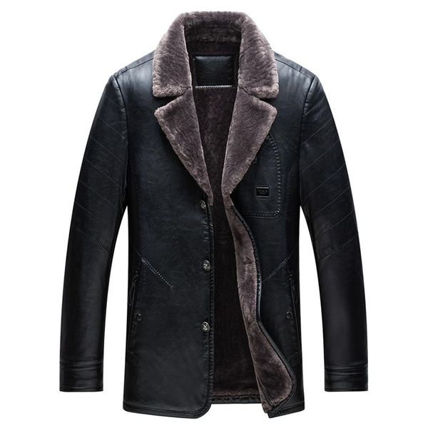 

men's fur & faux style brand men leather motorcycle jacket hip hop mens winter jackets fashion male collar coats, Black