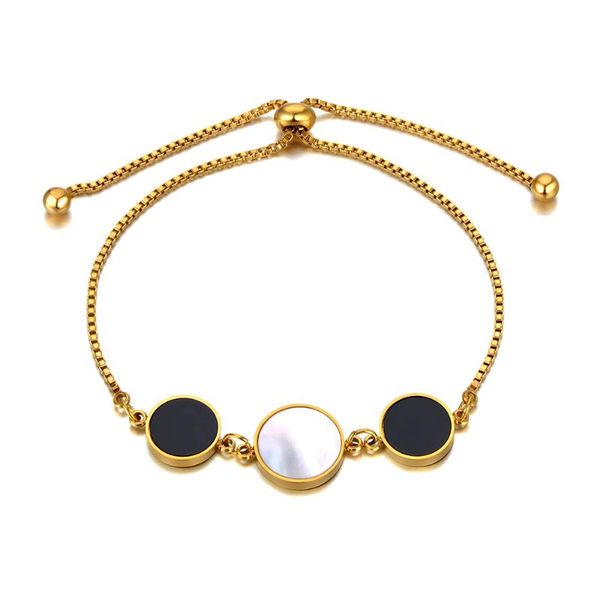 

link, chain 18k gold stainless steel shell acrylic wafer charm bracelets for girls fashion bohemia adjustable jewelry b21013, Black