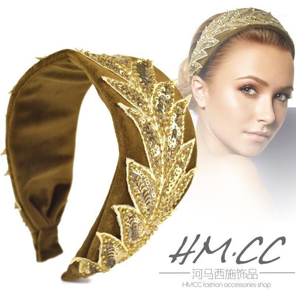 

beaded sequins wide leaf hairbands for women hair accessories girls band bows hairband headbands1