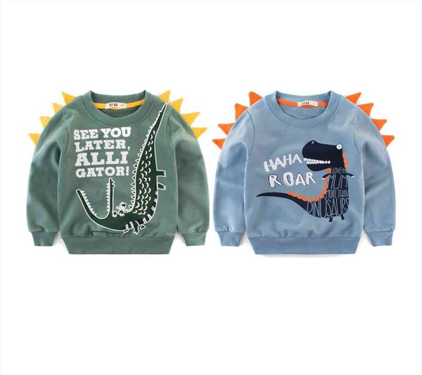 

children cartoon dinosaur pattern sweatshirt boys spring autumn long sleeved warm pullover sweater, Blue