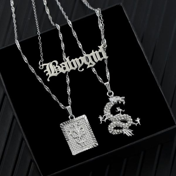 

pendant necklaces vintage rectangular butterfly dragon silver color layered chain constellation letters necklace punk jewelry