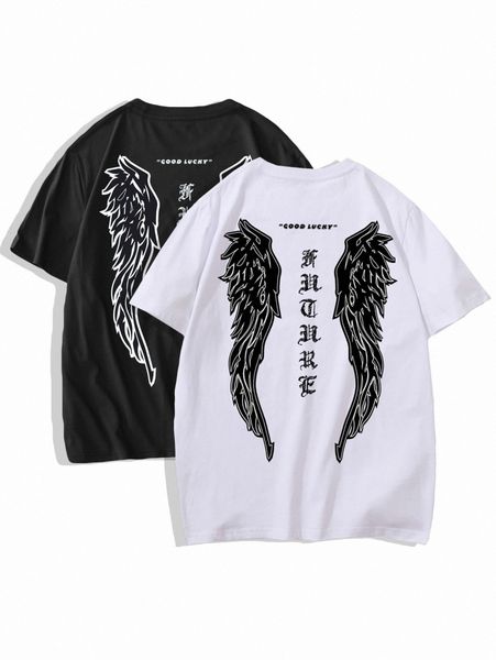 

men 2pcs wings & slogan graphic tee n4bm#, White;black