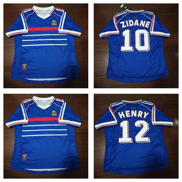 

98 retro soccer jerseys zidane trezeguet maillot djorkaeff henry deschamps 1998 classic shirts vintage kits football shirt maillot, Black;yellow