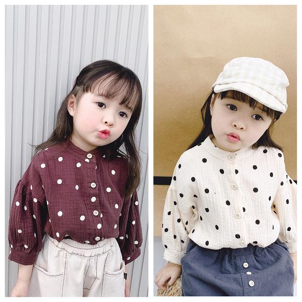 

girls korean spring dress wave dot small sober shirt cardigan, White;black