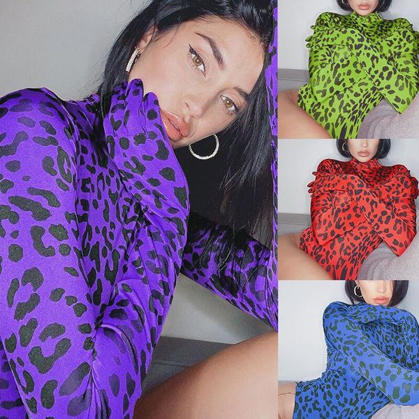 

women's jumpsuits & rompers bkld autumn winter women fashion leopard print jumpsuit neon bodycon skinny long sleeve turtleneck bodysuit, Black;white