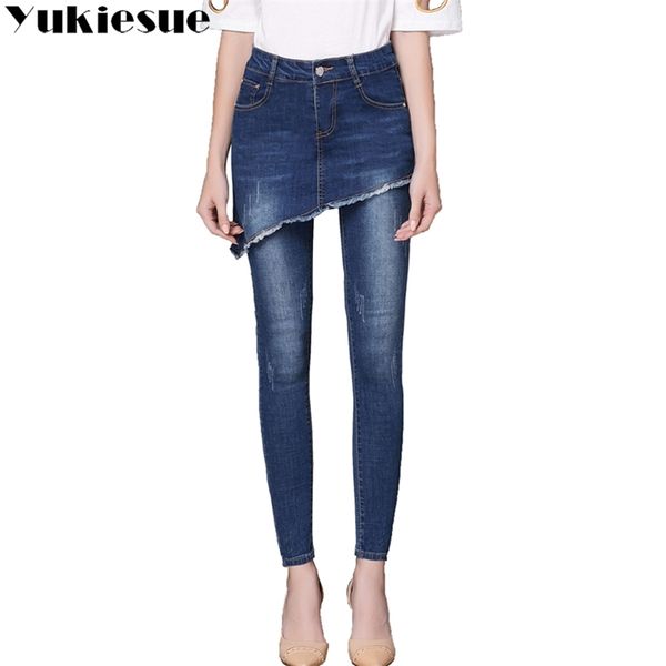 Bordado jeans fêmea fêmea alta wasit vintage denim mulher magro longa lápis calças saias mulheres mais tamanho 210708
