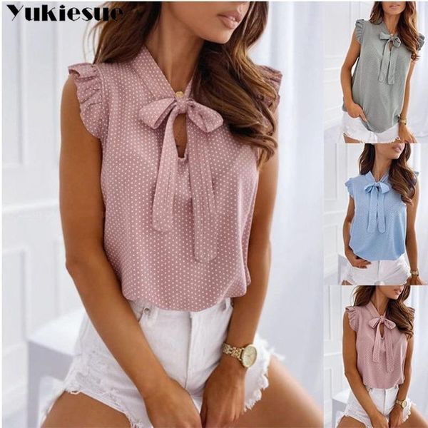 

women's blouses & shirts woman sleeveless summer shirt dot blouse for women blusas womens and chiffon ladie's top, White