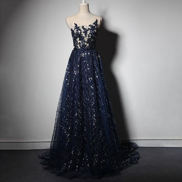 

ethnic clothing noble o-neck evening party dress bling sequins prom gown exquisite celebrity banquet slim a-line maxi mesh xs-3xl, Red