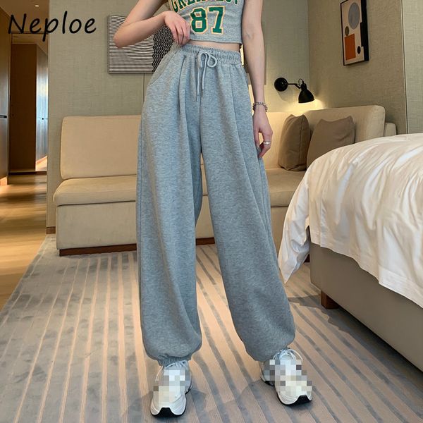

casual pants women lace up elastic high waist trousers streetwear summer beam feet harem sweatpants 1e133 210430, Black;white