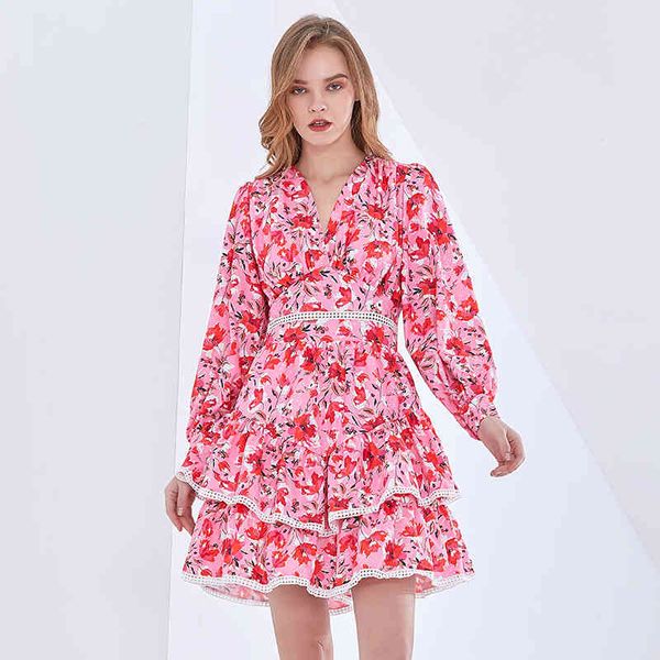 

dresses print floral hit color for women v neck long sleeve mini es female fashion clothing 2021 spring tide, Black;gray