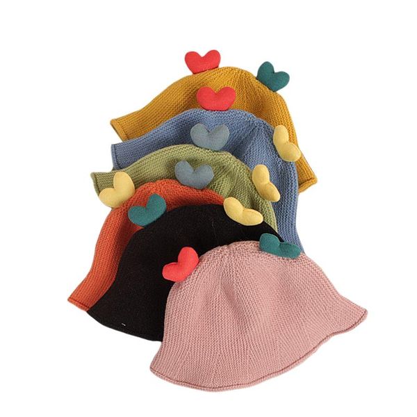 

kids baby girl boy hat cute heart shape bucket autumn winter warm knit for boys girls 2-8 years old caps & hats, Yellow