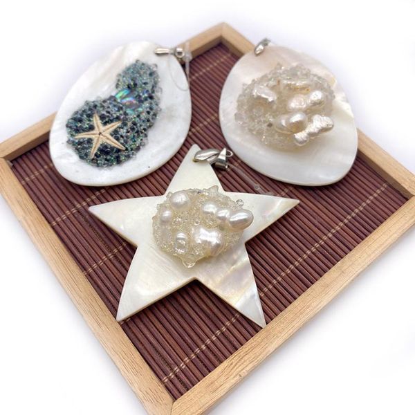 

charms natural freshwater shell pendant pentagram inlaid crystal pearl color abalone exquisite jewelry necklace bracelet, Bronze;silver