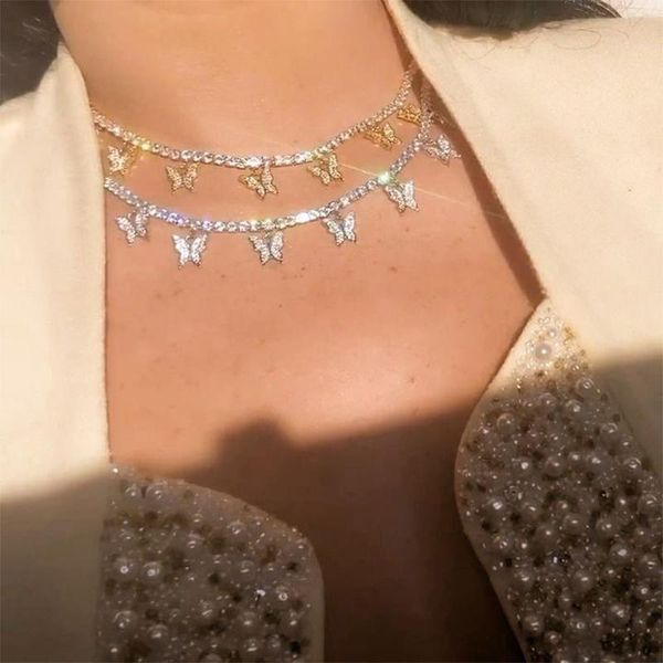 

pcs exquisite women necklaces butterfly tassel crystal clavicle chain gold silver color necklace classic valentine's day gift chokers, Golden;silver