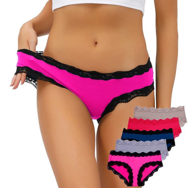 

women underwear set 5pcs/pack panties for women solid color smooth female briefs row rise ladies panties 210720, Black;pink