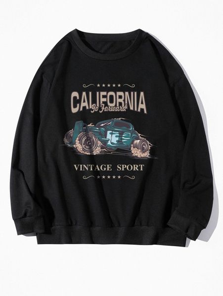 

men letter & car print pullover m7ab#, Black