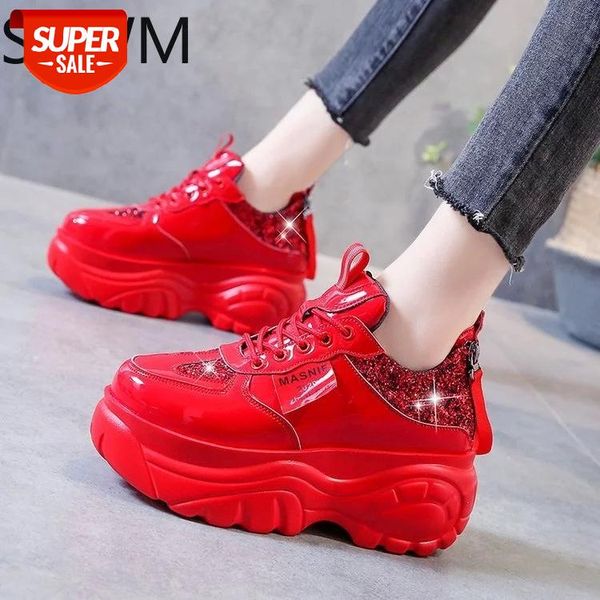 

new women glitter sneakers casual female lace up zipper platform shoes fashion comfort dad chunky sneakers white black red #1q3q