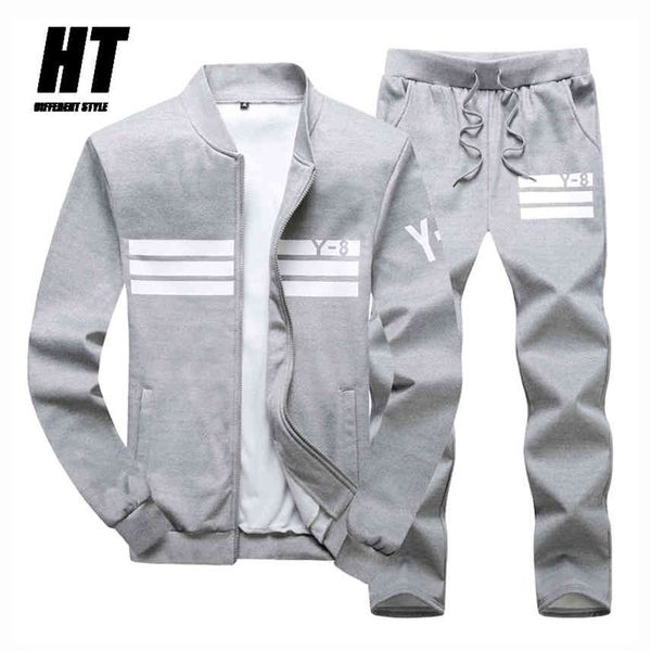 

2-piece men's casual sportswear, striped print, zipper et fashion , spring and autumn, Gray