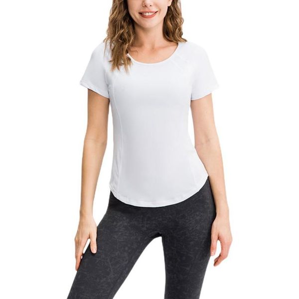 

women's tight short-sleeved round neck sports t-shirt network breathable high-elasticity quick dry run fitness clothes w1, White