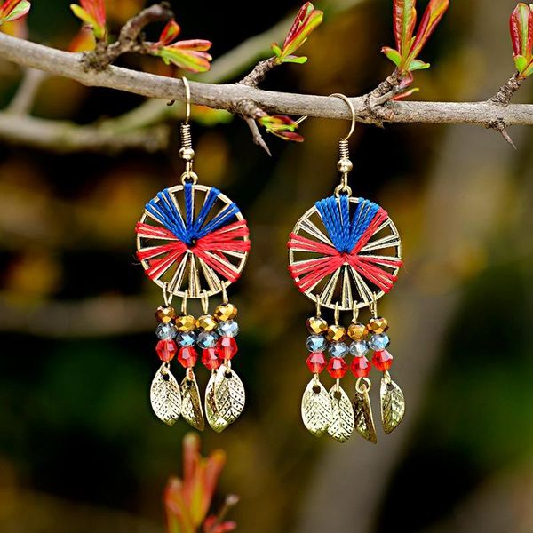 

dreamcatcher silk thread drop earrings vintage gold color leaf tassel women girls charm ear jewelry dangle & chandelier, Silver