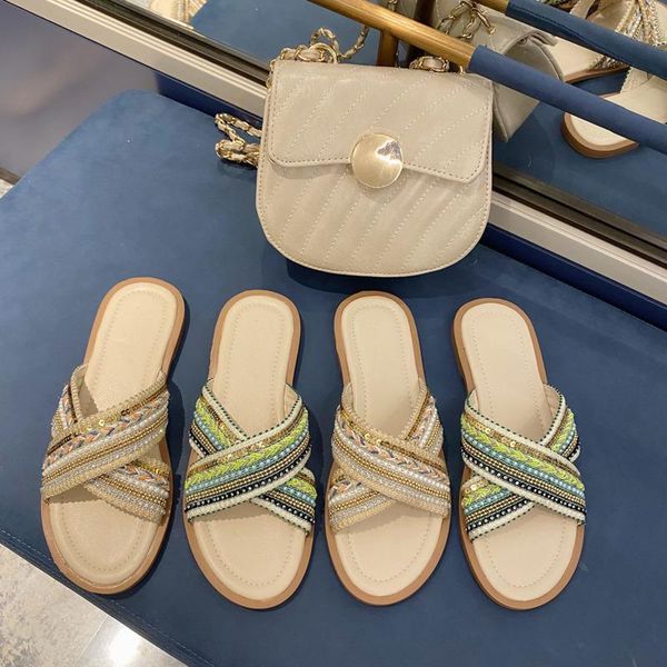 

slippers summer women beach brand open toe flat sandals bling designers outside dress ladies slides woman casual shoes, Black