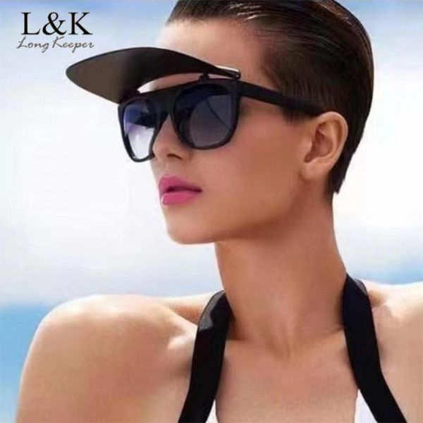 

oversized square flip up sunglasses women men designer vintage punk sun glasses for female male driving goggles, White;black