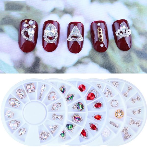 

wheel/box 12pcs nail art rhinestone diamond crystal glitter 3d tips accessoires jewelry for decorating rhinest1, Silver;gold