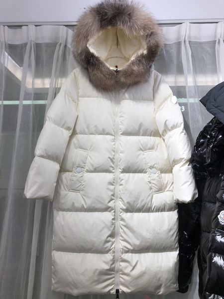 

luxury french ladies down jacket maya france brand designer hooded fur collar long thick warm coat, Black