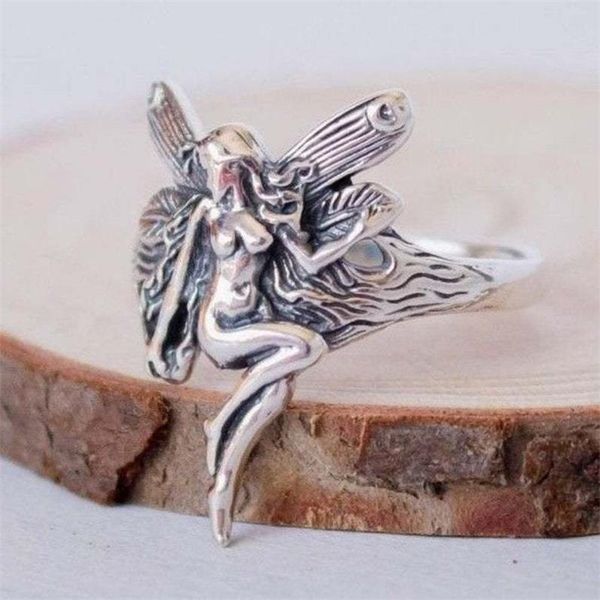 

cluster rings gothic silver colour angel symbol ring creative retro men and women jewelry party gift, Golden;silver