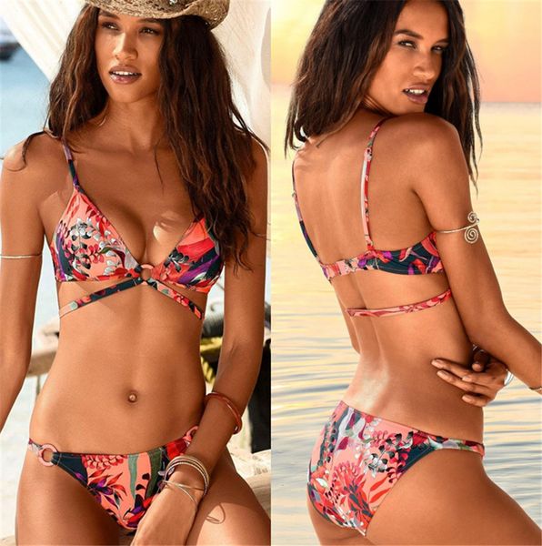 

new swimwear women print bikini 2021 push up bathing suit women bandage halter beachwear swiming suit brazilian bikini set