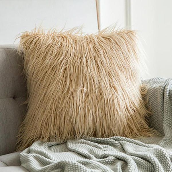 

pillow case faux fur european square shape solid furry plush room sofa bed cushion cover ornament home decor