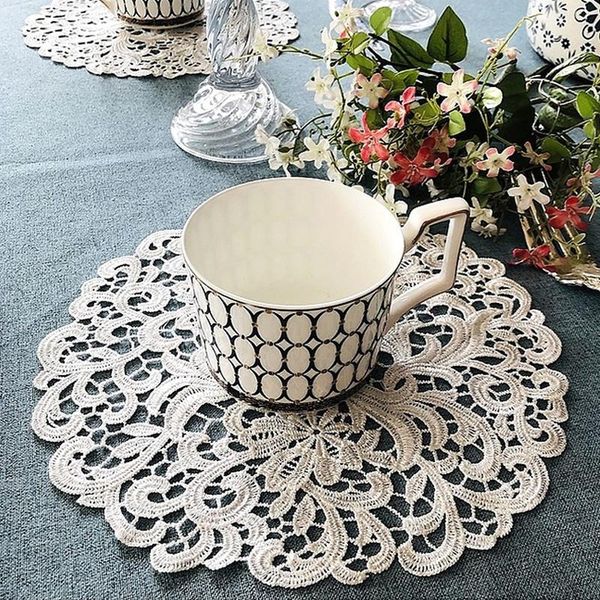 

mats & pads 1pcs round lace mat rose placemats for table cloth pad cup mug napkin doily christmas gift kitchen accessories