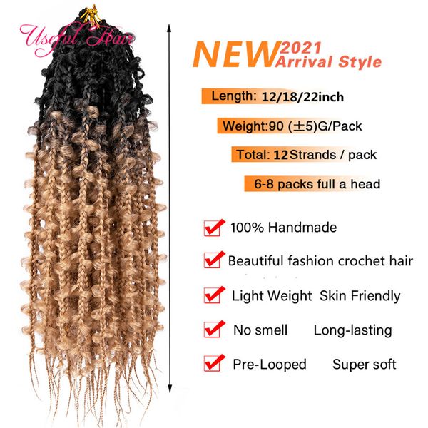 Borboleta Caixa Extensões de cabelo Natural Colorido Ombre Gold Messy 18inch 3x Box Faux Locs Locais Curly Curly Crochet Tranças de Cabelo para Mulheres Afro