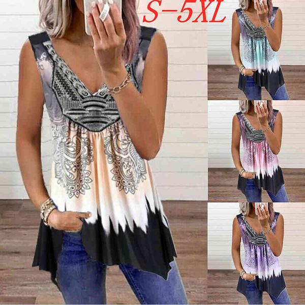 

summer v-neck fashion printed sleeveless women vintage casual loose tank ladies, White