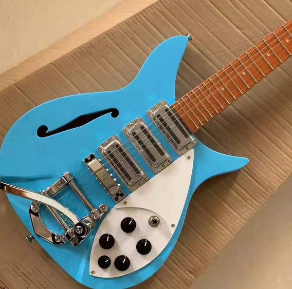 

blue 6 strings rick semi-hollow electric guitar fingerboard maple large rocker