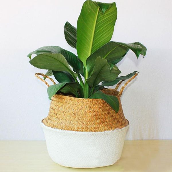 

storage baskets straw basket foldable laundry hamper woven stand hanging flower pot