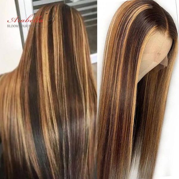 

lace wigs blonde streaks human hair 13*4 front wig with baby hd transparent highlight 100%, Black;brown
