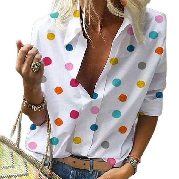 

women's blouses & shirts dot print blouse women turn down collar blusas long sleeve streetwear woman plus size 5xl shirt girls clot, White
